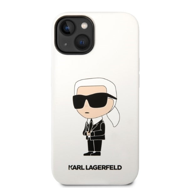 Husa pentru Apple iPhone 14 Plus, Karl Lagerfeld, Silicone Ikonik Karl, Alba