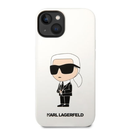 Husa pentru Apple iPhone 14 Plus, Karl Lagerfeld, Silicone Ikonik Karl, Alba
