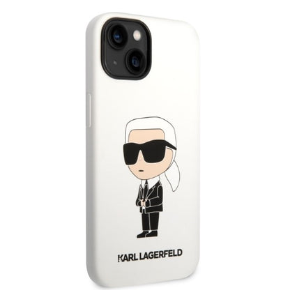 Husa pentru Apple iPhone 14 Plus, Karl Lagerfeld, Silicone Ikonik Karl, Alba