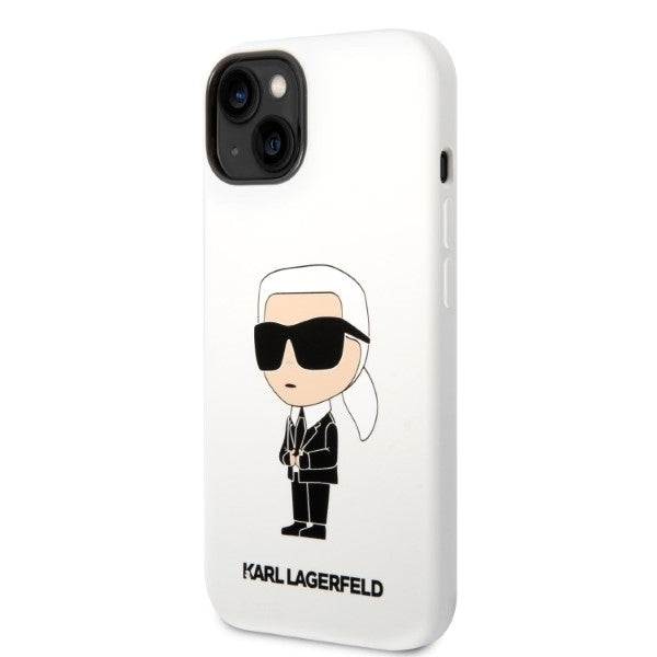 Husa pentru Apple iPhone 14 Plus, Karl Lagerfeld, Silicone Ikonik Karl, Alba