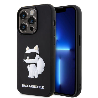 Husa pentru Apple iPhone 14 Pro, Karl Lagerfeld, 3D Rubber Choupette, Neagra