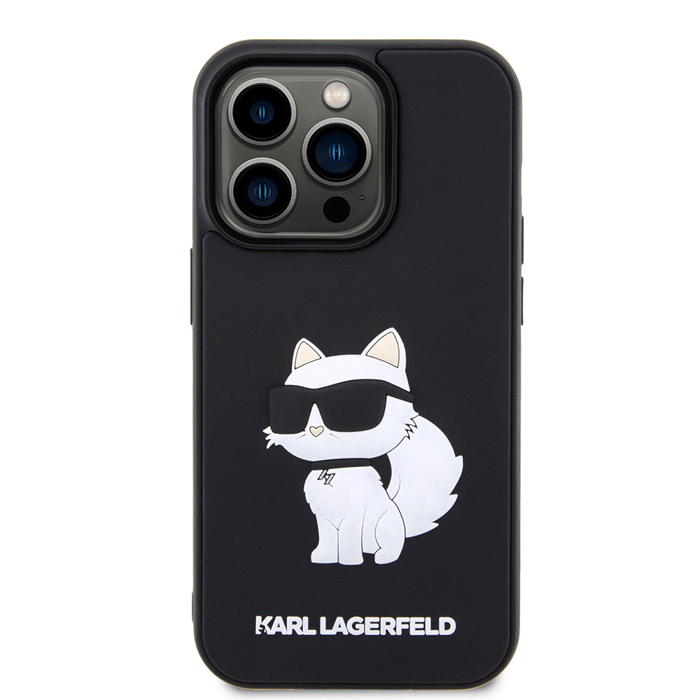 Husa pentru Apple iPhone 14 Pro, Karl Lagerfeld, 3D Rubber Choupette, Neagra