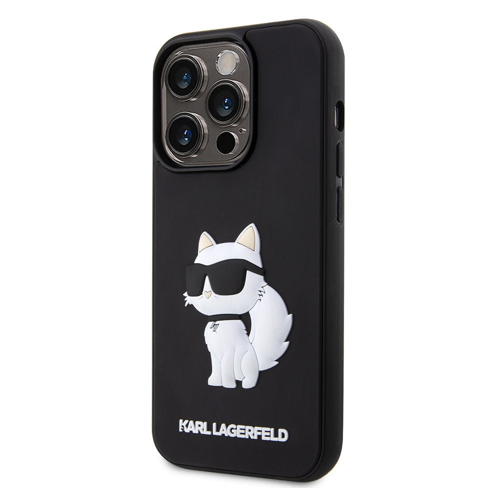 Husa pentru Apple iPhone 14 Pro, Karl Lagerfeld, 3D Rubber Choupette, Neagra