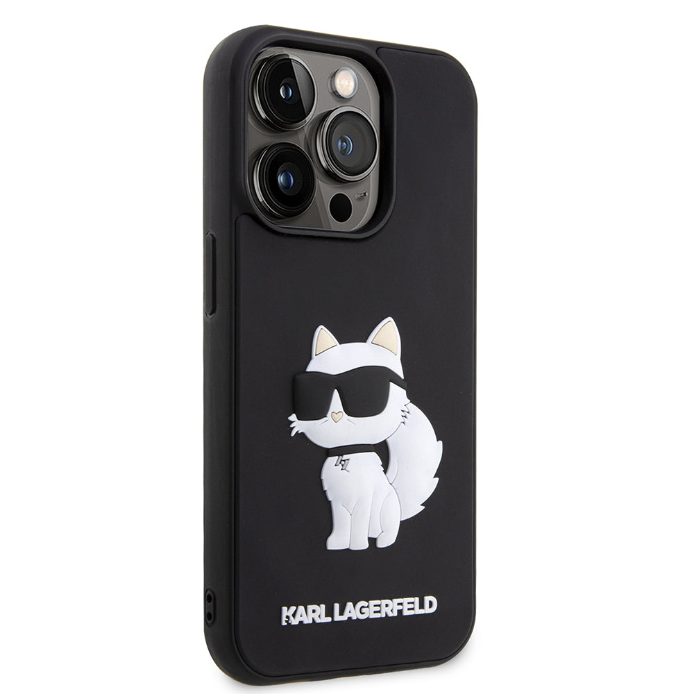 Husa pentru Apple iPhone 14 Pro, Karl Lagerfeld, 3D Rubber Choupette, Neagra