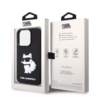 Husa pentru Apple iPhone 14 Pro, Karl Lagerfeld, 3D Rubber Choupette, Neagra