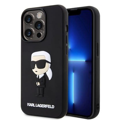 Husa pentru Apple iPhone 14 Pro, Karl Lagerfeld, 3D Rubber Ikonik Karl, Neagra