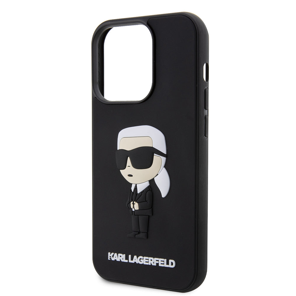 Husa pentru Apple iPhone 14 Pro, Karl Lagerfeld, 3D Rubber Ikonik Karl, Neagra