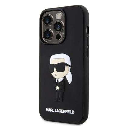 Husa pentru Apple iPhone 14 Pro, Karl Lagerfeld, 3D Rubber Ikonik Karl, Neagra