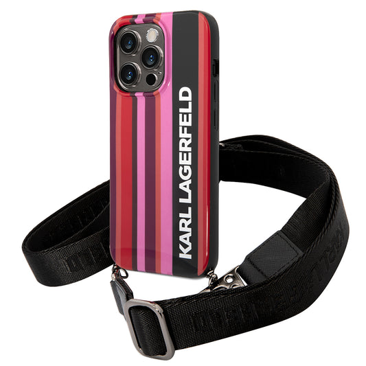Husa pentru Apple iPhone 14 Pro, Karl Lagerfeld, Color Stripes with Strap, Roz