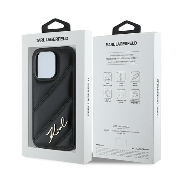 Husa pentru Apple iPhone 14 Pro, Karl Lagerfeld, Diagonal Quilted Script, Neagra