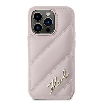 Husa pentru Apple iPhone 14 Pro, Karl Lagerfeld, Diagonal Quilted Script, Roz