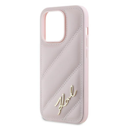 Husa pentru Apple iPhone 14 Pro, Karl Lagerfeld, Diagonal Quilted Script, Roz