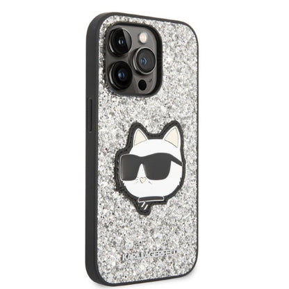 Husa pentru Apple iPhone 14 Pro, Karl Lagerfeld, Glitter Choupette Patch, Argintie