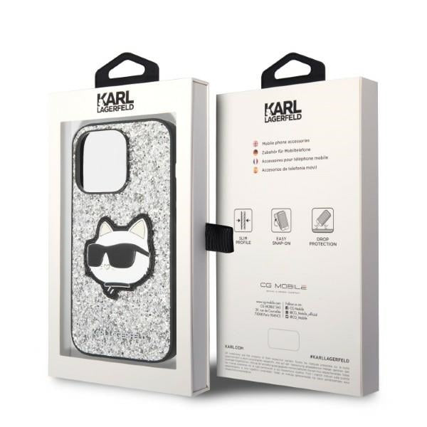 Husa pentru Apple iPhone 14 Pro, Karl Lagerfeld, Glitter Choupette Patch, Argintie