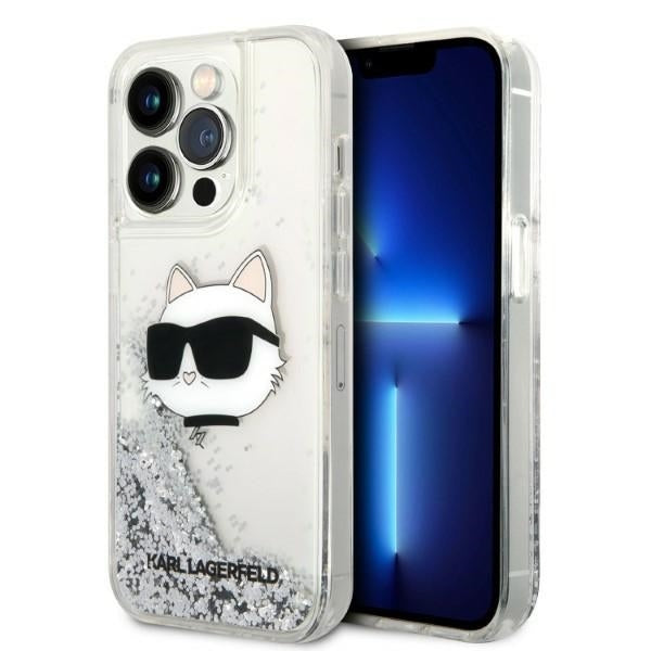 Husa pentru Apple iPhone 14 Pro, Karl Lagerfeld, Glitter Choupette's Head, Argintie