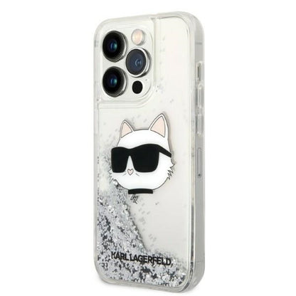 Husa pentru Apple iPhone 14 Pro, Karl Lagerfeld, Glitter Choupette's Head, Argintie