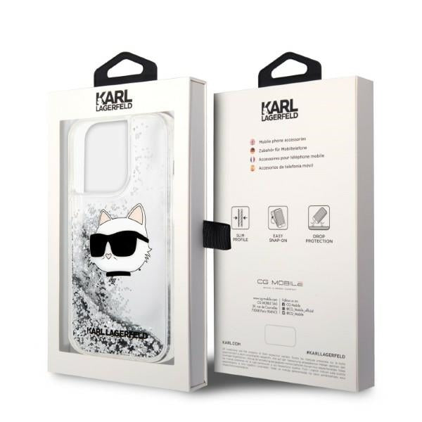 Husa pentru Apple iPhone 14 Pro, Karl Lagerfeld, Glitter Choupette's Head, Argintie