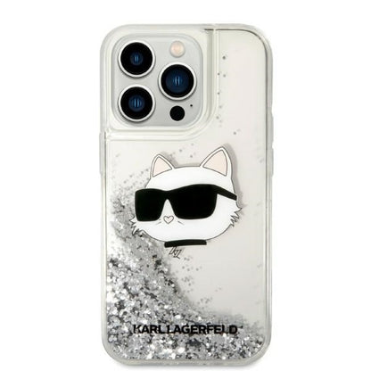 Husa pentru Apple iPhone 14 Pro, Karl Lagerfeld, Glitter Choupette's Head, Argintie