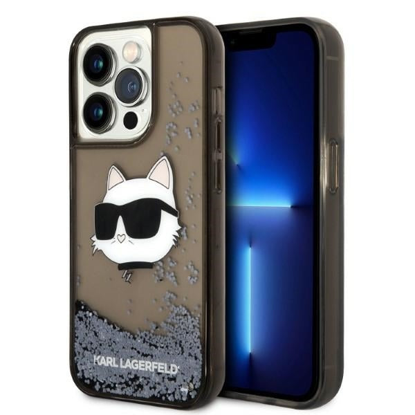 Husa pentru Apple iPhone 14 Pro, Karl Lagerfeld, Glitter Choupette's Head, Neagra