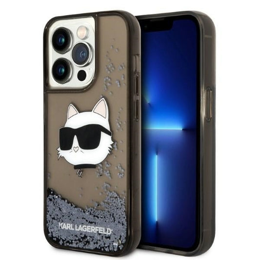 Husa pentru Apple iPhone 14 Pro, Karl Lagerfeld, Glitter Choupette's Head, Neagra