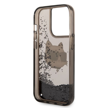 Husa pentru Apple iPhone 14 Pro, Karl Lagerfeld, Glitter Choupette's Head, Neagra