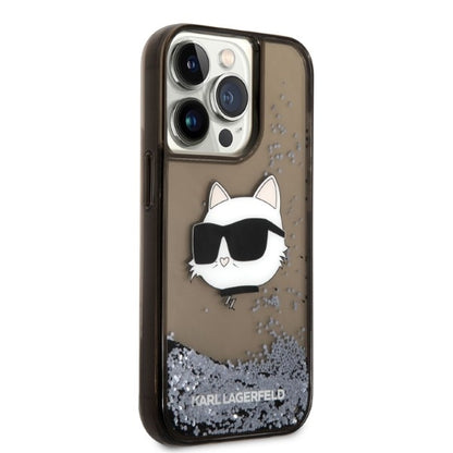 Husa pentru Apple iPhone 14 Pro, Karl Lagerfeld, Glitter Choupette's Head, Neagra