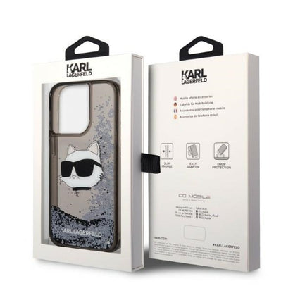 Husa pentru Apple iPhone 14 Pro, Karl Lagerfeld, Glitter Choupette's Head, Neagra