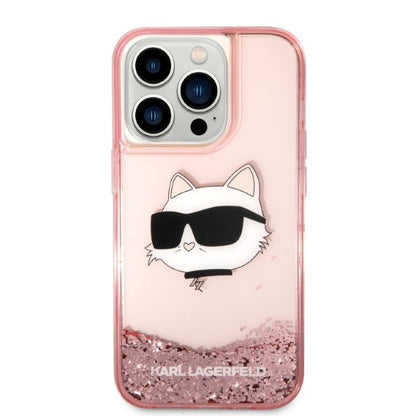 Husa pentru Apple iPhone 14 Pro, Karl Lagerfeld, Glitter Choupette's Head, Roz