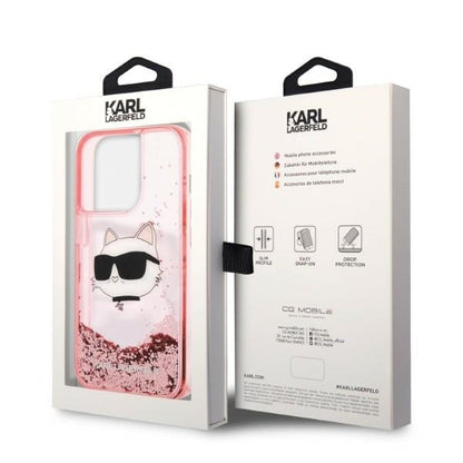 Husa pentru Apple iPhone 14 Pro, Karl Lagerfeld, Glitter Choupette's Head, Roz