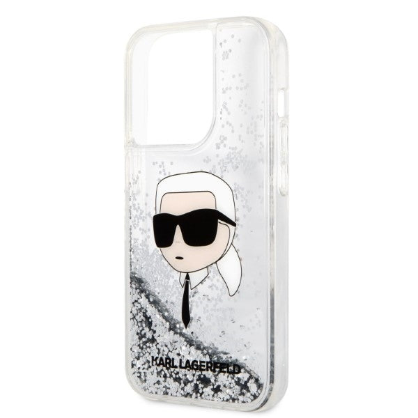 Husa pentru Apple iPhone 14 Pro, Karl Lagerfeld, Glitter Karl's Head, Argintie