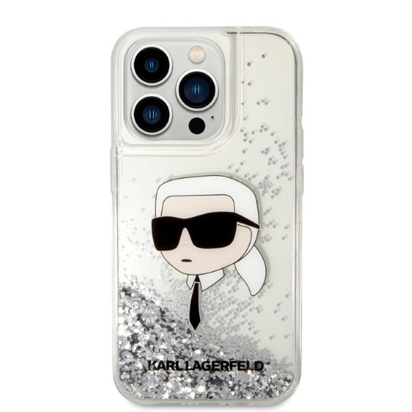 Husa pentru Apple iPhone 14 Pro, Karl Lagerfeld, Glitter Karl's Head, Argintie