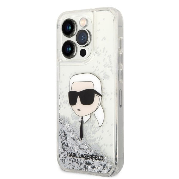 Husa pentru Apple iPhone 14 Pro, Karl Lagerfeld, Glitter Karl's Head, Argintie