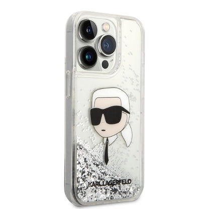 Husa pentru Apple iPhone 14 Pro, Karl Lagerfeld, Glitter Karl's Head, Argintie