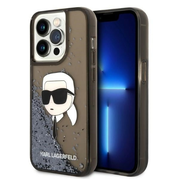 Husa pentru Apple iPhone 14 Pro, Karl Lagerfeld, Glitter Karl's Head, Neagra