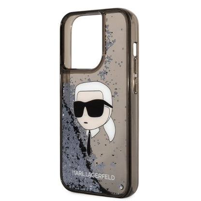 Husa pentru Apple iPhone 14 Pro, Karl Lagerfeld, Glitter Karl's Head, Neagra