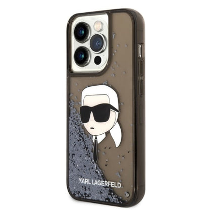 Husa pentru Apple iPhone 14 Pro, Karl Lagerfeld, Glitter Karl's Head, Neagra