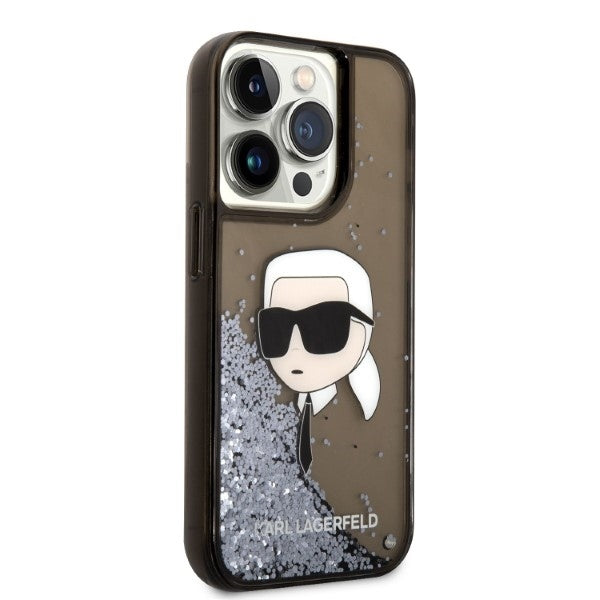 Husa pentru Apple iPhone 14 Pro, Karl Lagerfeld, Glitter Karl's Head, Neagra