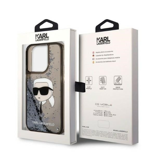 Husa pentru Apple iPhone 14 Pro, Karl Lagerfeld, Glitter Karl's Head, Neagra
