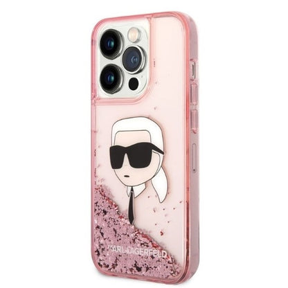 Husa pentru Apple iPhone 14 Pro, Karl Lagerfeld, Glitter Karl's Head, Roz