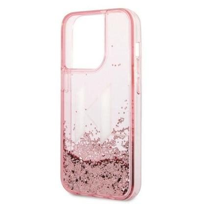 Husa pentru Apple iPhone 14 Pro, Karl Lagerfeld, Glitter Liquid Big KL, Roz