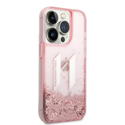 Husa pentru Apple iPhone 14 Pro, Karl Lagerfeld, Glitter Liquid Big KL, Roz