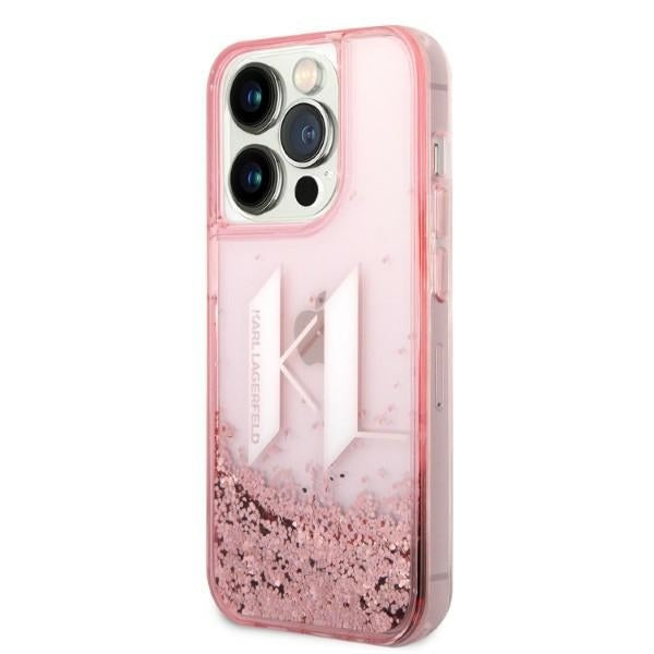 Husa pentru Apple iPhone 14 Pro, Karl Lagerfeld, Glitter Liquid Big KL, Roz