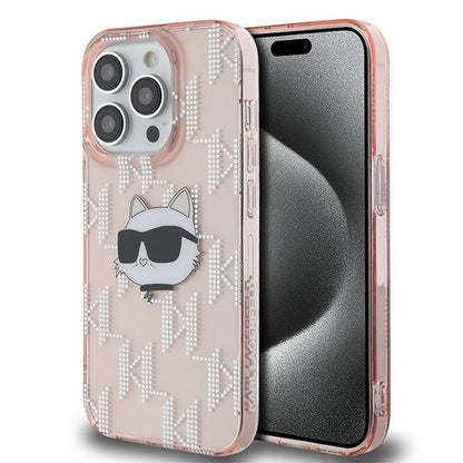 Husa pentru Apple iPhone 14 Pro, Karl Lagerfeld, IML Luxury Monogram Choupette's Head, Roz