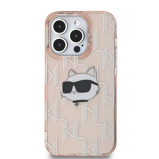 Husa pentru Apple iPhone 14 Pro, Karl Lagerfeld, IML Luxury Monogram Choupette's Head, Roz