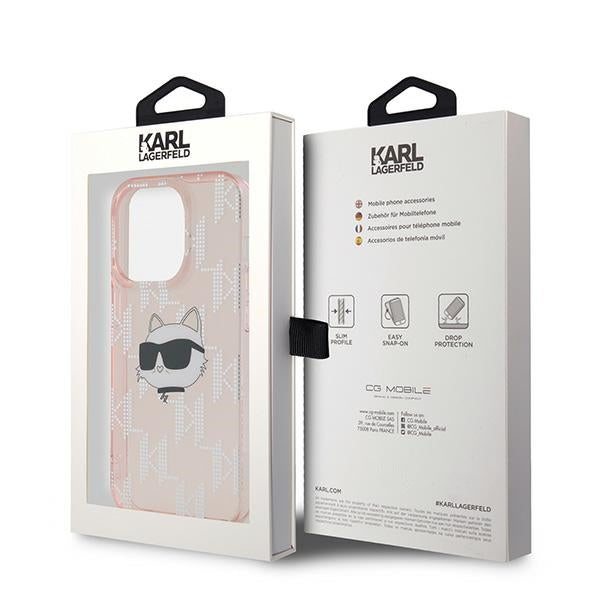 Husa pentru Apple iPhone 14 Pro, Karl Lagerfeld, IML Luxury Monogram Choupette's Head, Roz