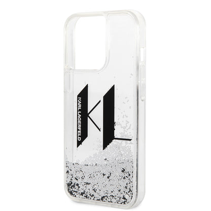 Husa pentru Apple iPhone 14 Pro, Karl Lagerfeld, Liquid Glitter Big KL, Argintie