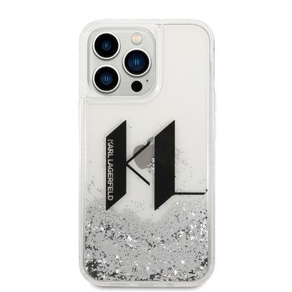 Husa pentru Apple iPhone 14 Pro, Karl Lagerfeld, Liquid Glitter Big KL, Argintie