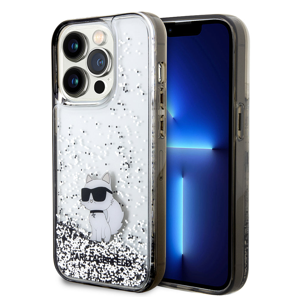 Husa pentru Apple iPhone 14 Pro, Karl Lagerfeld, Liquid Glitter Choupette, Transparenta