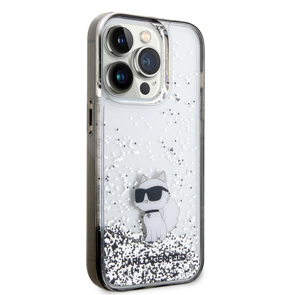 Husa pentru Apple iPhone 14 Pro, Karl Lagerfeld, Liquid Glitter Choupette, Transparenta