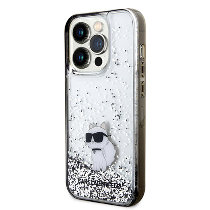 Husa pentru Apple iPhone 14 Pro, Karl Lagerfeld, Liquid Glitter Choupette, Transparenta